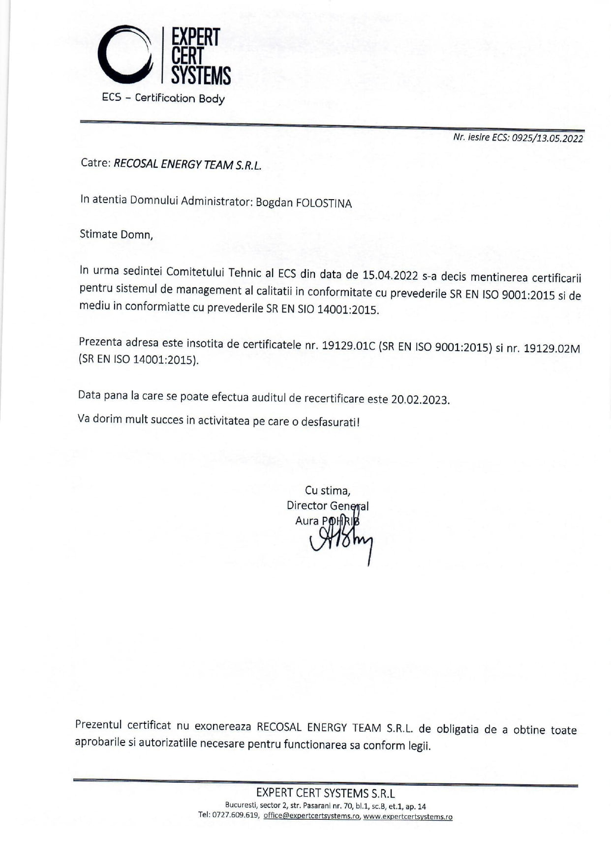 Certificate ISO1 page 0001